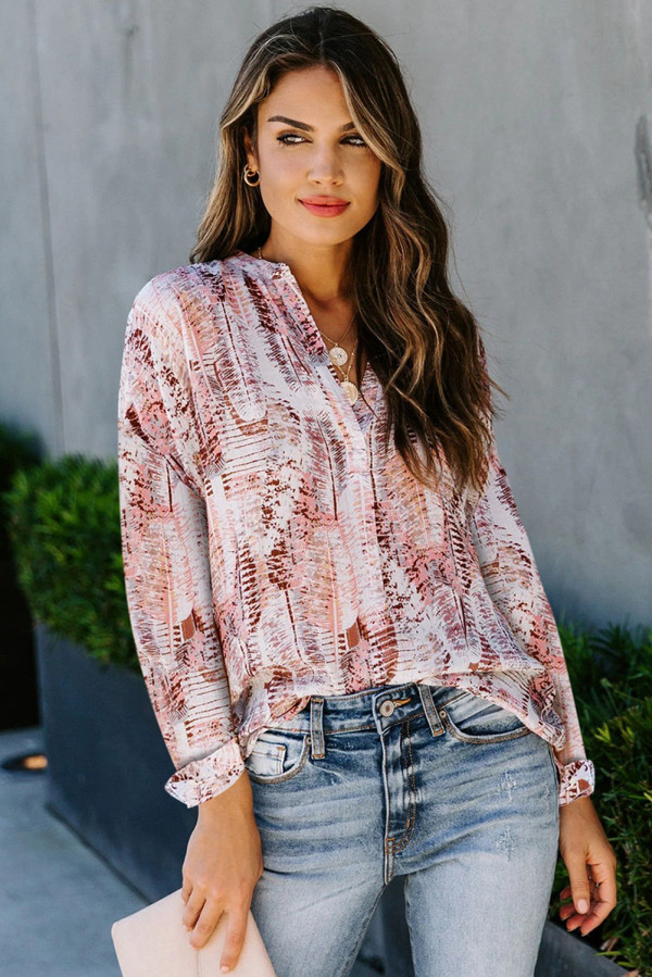 Pink Pattern Print Button Down Shirt