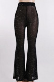 Black Mesh Se Thru Bell Pants