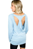 Sky Blue Open Back Long Sleeve Knit Top