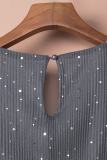 Gray Side Split Rhinestone V Neck Maxi Dress
