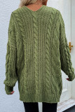 Plain Cable Knit Pocketed Open Front Sweater Cardigans