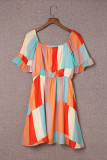 Multicolor Color Block Ruffled Elastic Waist Mini Dress
