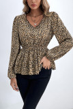 V Neck Ruffle Collar Leopard Print Flowy Top