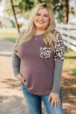 Brown Plus Size Leopard Pocket Top