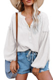 White Casual Balloon Sleeve Crinkled Top