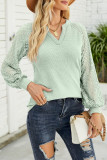 Lace Crochet Sleeves V Neck Waffle Knit Top