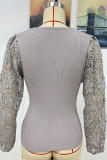 Hollow Out Lace Sleeves Knit Sweaters