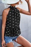 Polka Dot Halter Sleeveless Ruffle Hem Tank Top Unishe Wholesale
