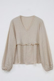 Khaki Lantern Sleeves V Neck Flowy Top