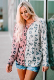 Leopard Colorblock Waffle Knit Henley Top