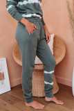 Army Green Tie-dye Stripes Pullover Top and Pants Lounge Set