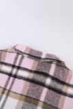 Pink Geometric Plaid Print Pocketed Shirt