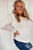 Beige Plus Size Lace Sleeve Henley Top