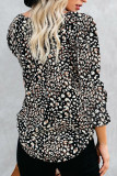 Black Printed Long Sleeve V-Neck Drawstring Shirt