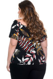 Black Tropical Print Plus Size Top