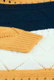 Yellow Round Neck Side Slit Pointelle Color Block Sweater