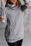 Rainbow Color Stripe Print Elbow Patch Hoodie
