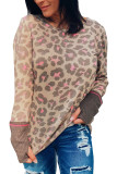 Contrast Cuffs Leopard Knit Top
