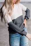 Gray V Neck Colorblock Waffle Knit Top