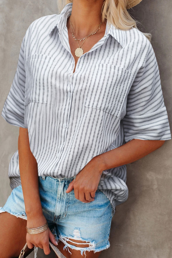 White Short Sleeve Striped Shirt