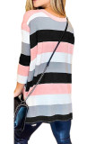 Pink Colorblock Long Sleeves Tunic Top
