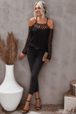 Polka Dot Cold Shoulder Long Sleeves Top
