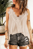 Apricot Lace Splicing Ruffled V Neck Cami Top