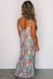 Sky Blue Western Pattern Print Spaghetti Strap Shift Maxi Dress