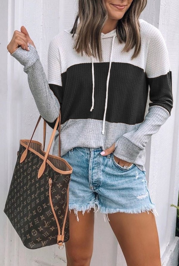 Colorblock Waffle Knit Sweatshirt with Hoodies