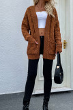Plain Cable Knit Pocketed Open Front Sweater Cardigans