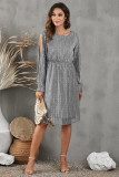 Gray Sequin Split Sleeve Midi Dress