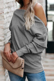 Gray Ribbed Zip Knit Top