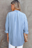 Sky Blue Striped Buttons Closure Long Sleeve Shirt