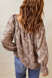 Khaki Square Neck Floral Textured Blouse