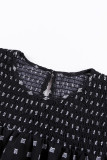 Black Smocked Ruffle Trim Blouse