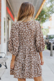 Brown V Neck Daisy Print Empire Waist Mini Dress