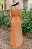 Orange Surplice Dotted Print Sleeveless Maxi Dress with Slit