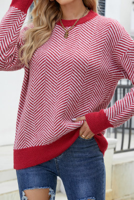 Wave Striped Two Tone Pullover Knit Sweaters