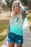 Leopard Tie-dye Splicing Long Sleeve Top