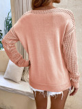 Plain V Neck Hollow Out Sleeves Sweaters