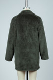 Army Green Lapel Collar Pockets Button Fleece Coat