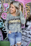 Leopard Sequin Insert Camo Print Blouse