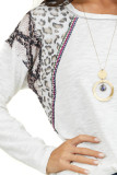White Long Sleeve Top With Leopard Snakeskin Print