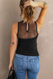 Black Strappy Mesh Splicing Ribbed Tank Top