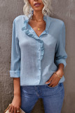 Sky Blue Eyelet Ruffles Button Crinkled Shirt