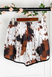Cow Print Straight Leg Drawstring Mid Waist Shorts