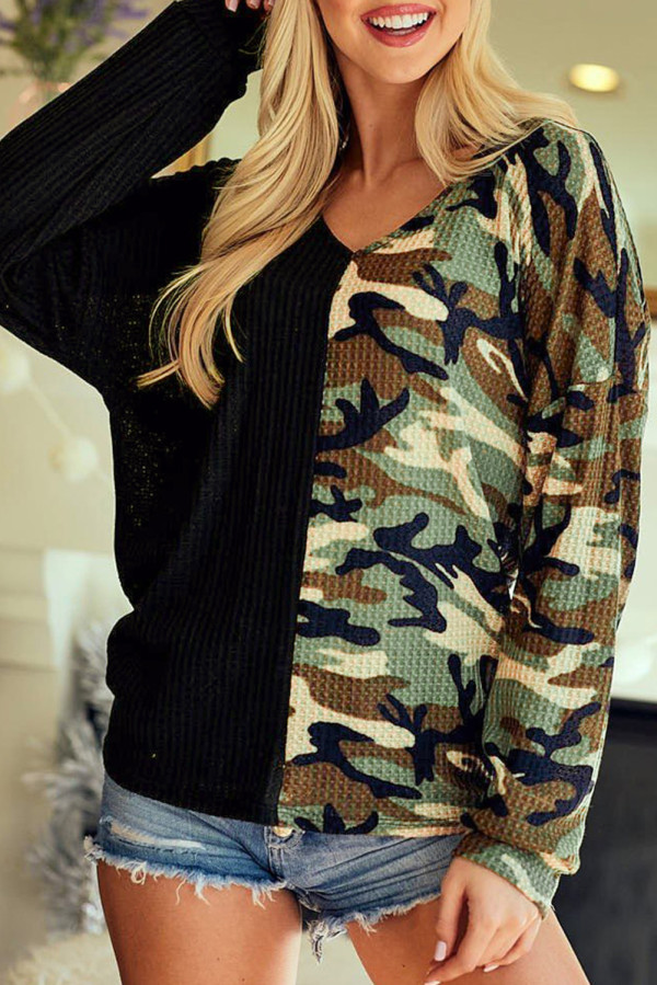 Camo Twist Back Waffle Top
