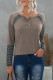 Brown Casual Striped Color-Block Crew Neck Shirt