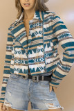 Aztec Print Lapel Pockets Short Jacket Coat
