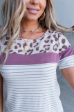 White Leopard Striped O-Neck Tee